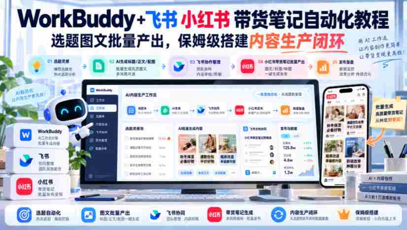 飞书小红书带货攻略：WorkBuddy+笔记自动化，批量生成精选图文，轻松打造内容生产闭环【教程文档