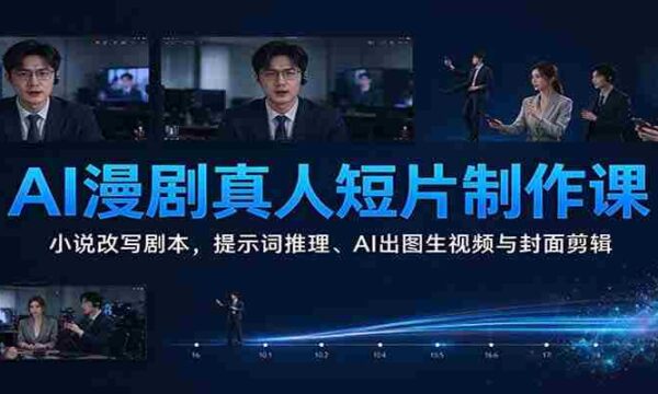 AI漫剧真人短片制作课：小说改写剧本，提示词推理、AI出图生视频与封面剪辑