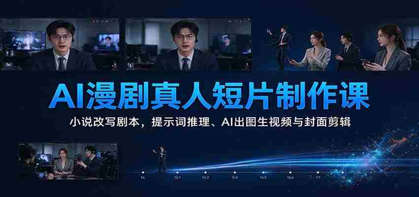 AI漫剧真人短片制作课：小说改写剧本，提示词推理、AI出图生视频与封面剪辑