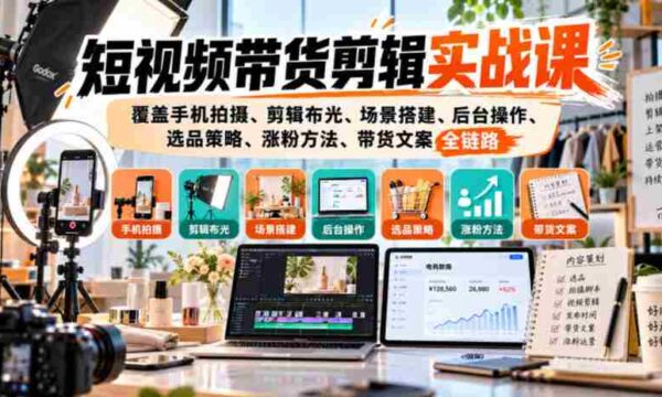 手机拍摄到粉丝增长：短视频带货全攻略，一课掌握剪辑、布光、选品与文案技巧