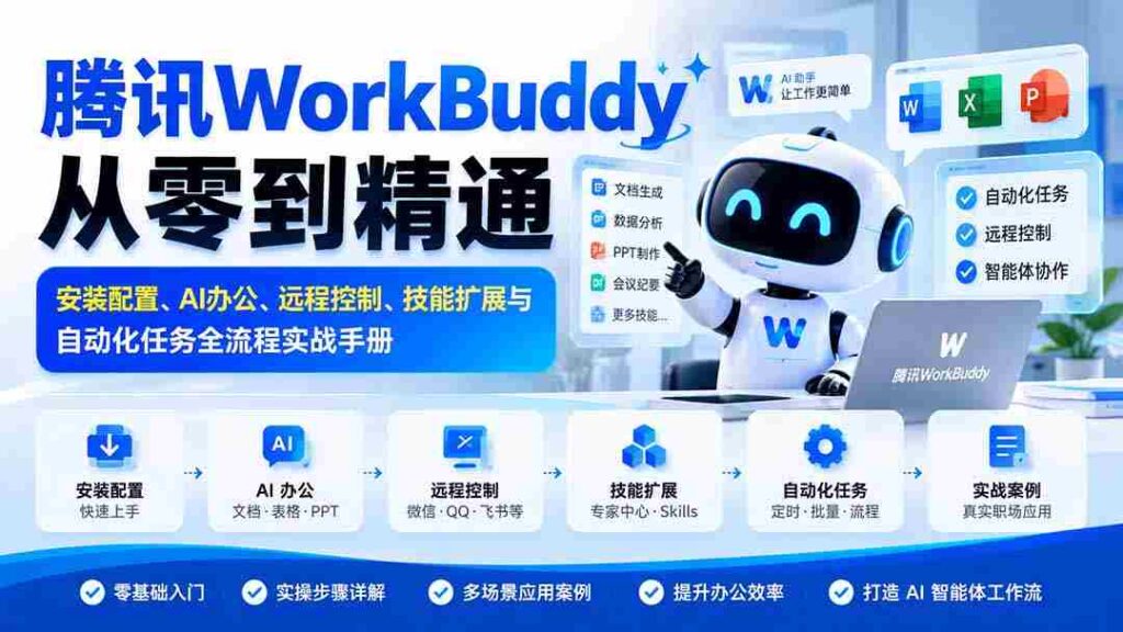 全面掌握腾讯WorkBuddy：安装设置指南、AI办公技巧、远程操控秘籍及技能拓展与自动化流程实战攻略