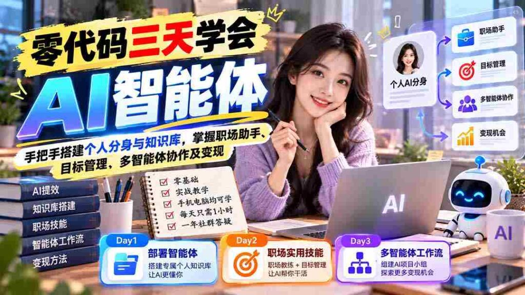 一键上手】三天速成AI智能助手：亲手打造专属分身及知识库，全面解锁职场利器、目标追踪、智能体协同及商业价值