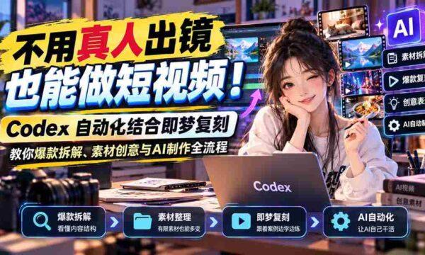 不用真人出镜也能做短视频！Codex自动化结合即梦复刻，教你爆款拆解、素材创意与AI制作全流程
