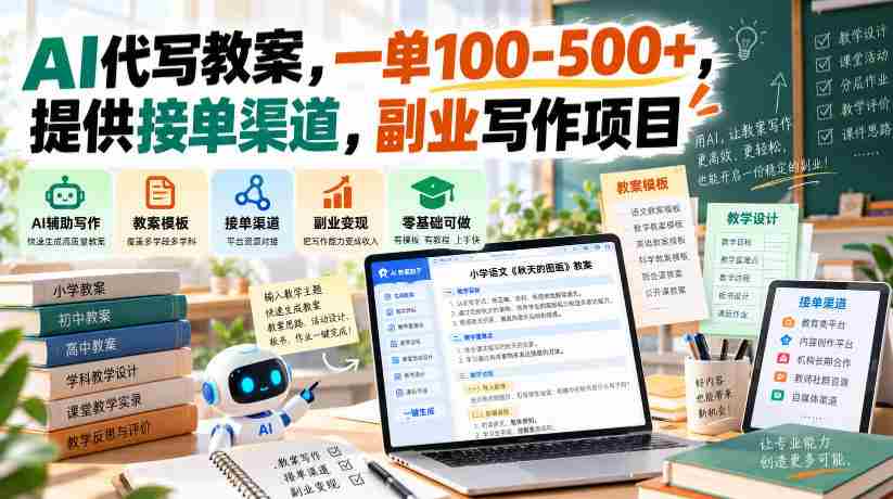 智能助教打造教学方案，单笔收益百至五百元，共享接单途径，开启兼职写作新商机