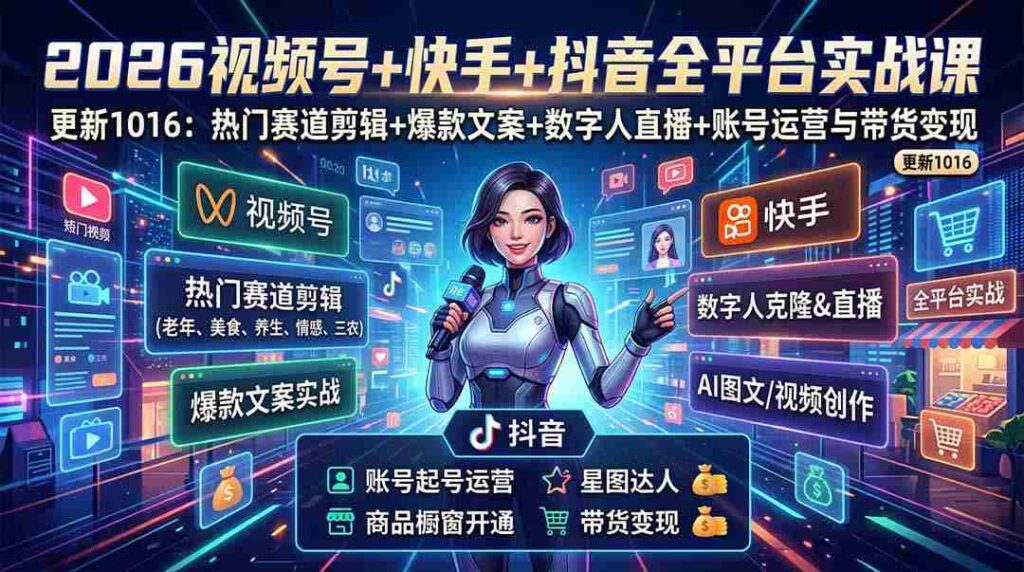 短视频全链路剪辑与数字人直播技巧：三大热门平台实战教程，3月更新，轻松实现收益变现
