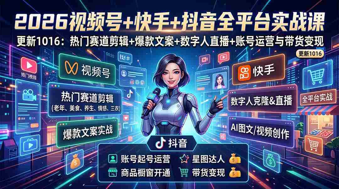 短视频全链路剪辑与数字人直播技巧：三大热门平台实战教程，3月更新，轻松实现收益变现