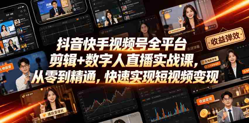 全面掌握抖音、快手、视频号剪辑及数字人直播技巧，零基础学起，高效短视频盈利之道（2026年10月版更新）