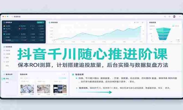 抖音千川随心推进阶课：保本ROI测算，计划搭建追投放量，后台实操与数据复盘方法