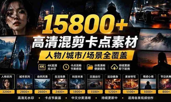 海量影视剪辑宝库】超15800款高清混剪精选，热门影视片段一网打尽，人物、城市、场景全面覆盖，中文分类一目了然