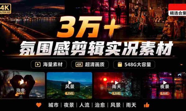 海量高清场景素材，涵盖雨雪夜街，3万+唯美励志短视频，伤感情绪一网打尽，无水印下载随心所欲
