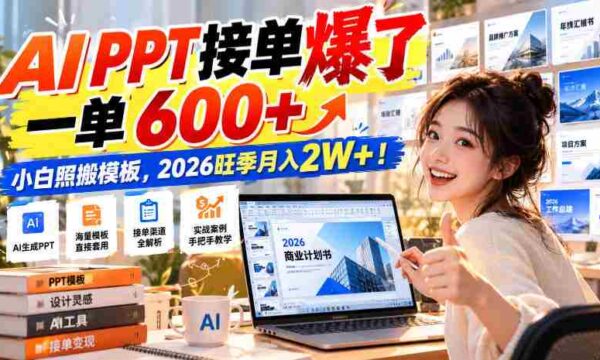 AI幻灯片制作订单热潮涌动，单笔收益超600元，新手轻松复制模板，2026年高峰期月入轻松突破2万！