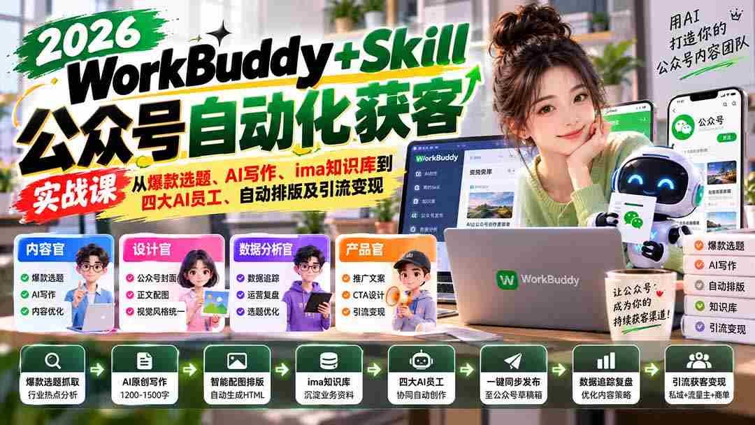 探索WorkBuddy+Skill公众号高效吸粉秘诀：爆款选题挖掘、AI创作、智能知识库构建，四大AI助手助力，自动排版与流量变现攻略