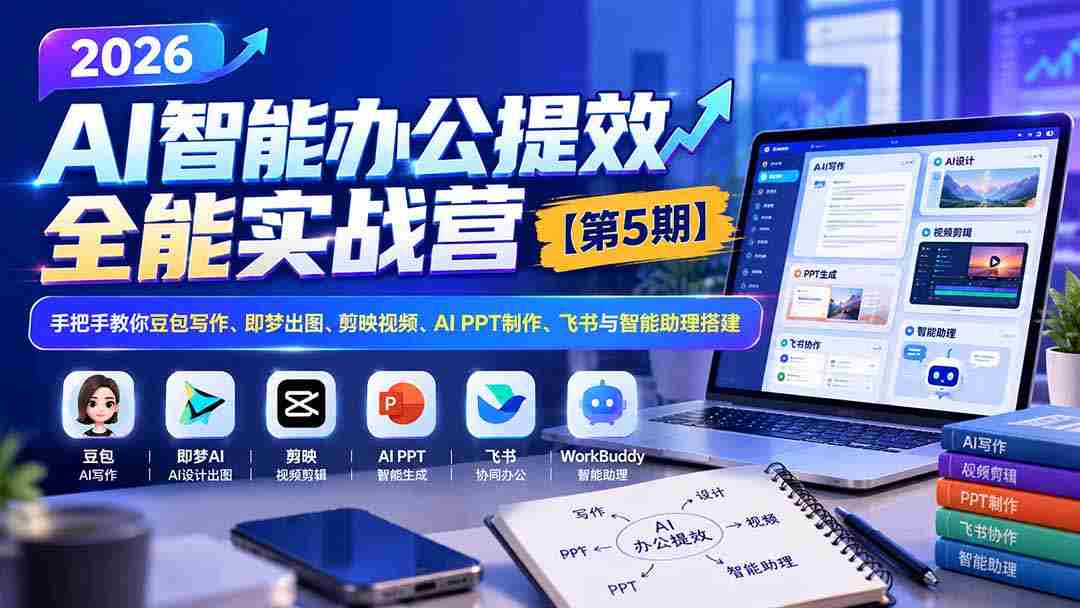2026智能办公效率加速班第五季——零水印教程：全方位指导豆包文案、梦境成图、剪映视频剪辑、AI PPT制作及飞书智能助手搭建