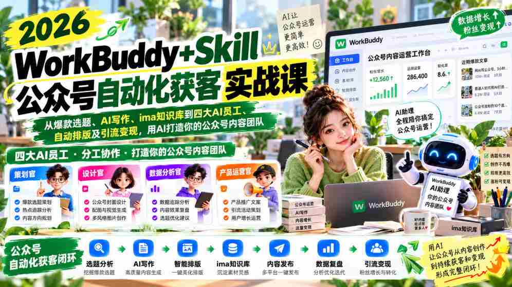 2026年WorkBuddy+Skill公众号引流攻略：AI赋能，从选题爆款到自动变现，构建高效内容矩阵