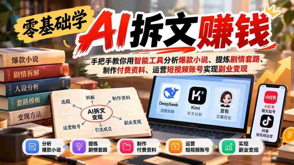 从零开始掌握AI拆文盈利技巧：全方位教程，助你利用智能手段挖掘热门小说精髓、打造剧情模板、制作收费资料，并运营短视频号实现兼职创收