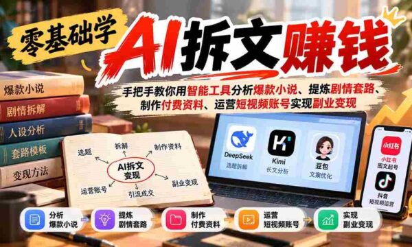从零开始掌握AI拆文盈利技巧：全方位教程，助你利用智能手段挖掘热门小说精髓、打造剧情模板、制作收费资料，并运营短视频号实现兼职创收