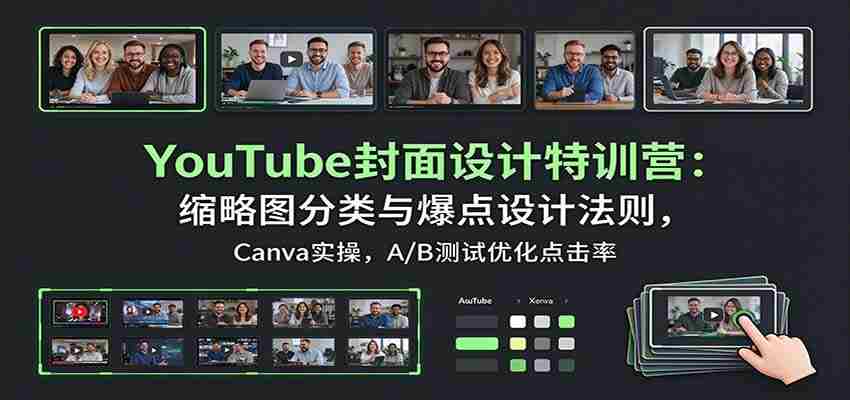 YouTube封面设计特训营：缩略图分类与爆点设计法则，Canva实操，A/B测试优化点击率