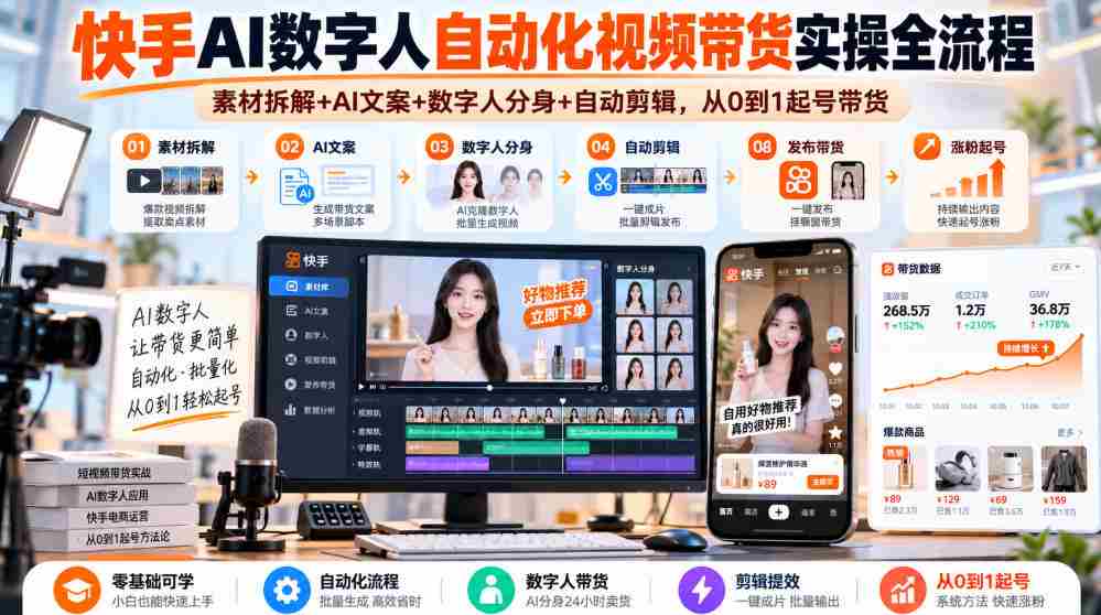 深入解析快手AI数字人带货技巧：从素材到成品，全方位自动操作指南（全新2026版）