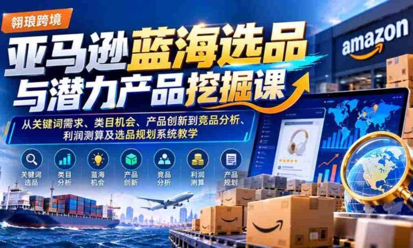 亚马逊蓝海选品与潜力产品挖掘课：从关键词需求、类目机会、产品创新到竞品分析、利润测算及选品规划系统教学