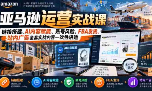 揭秘亚马逊运营之道：全面解锁链接建设、AI内容助力、账号安全防控、FBA物流配送及站内广告策略实战技巧