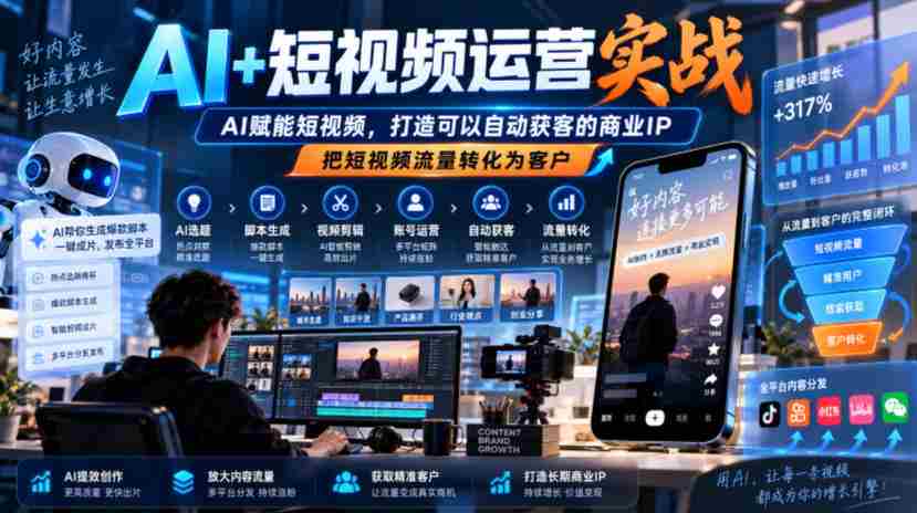 AI助力短视频运营，智能引流打造商业IP，自动获客，流量变现之道