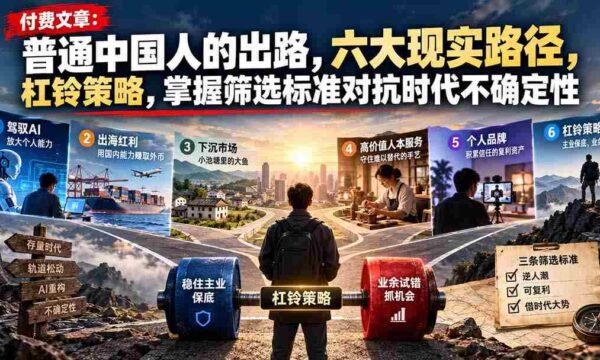 付费文章：普通中国人的出路，六大现实路径，杠铃策略，掌握筛选标准对抗时代不确定性