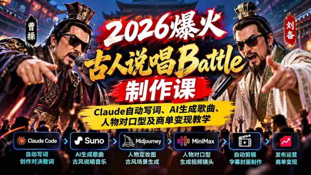 2026年热门古人说唱对决课程：Claude智能写词、AI打造音乐、对口型技巧与商业合作盈利指导