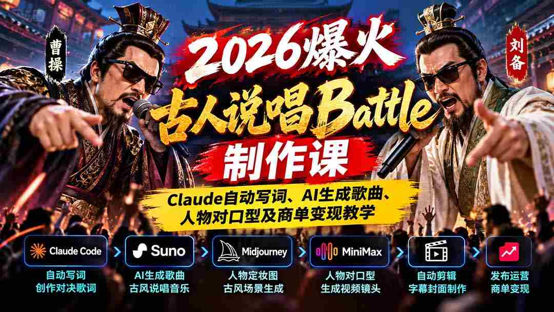 2026年热门古人说唱对决课程：Claude智能写词、AI打造音乐、对口型技巧与商业合作盈利指导