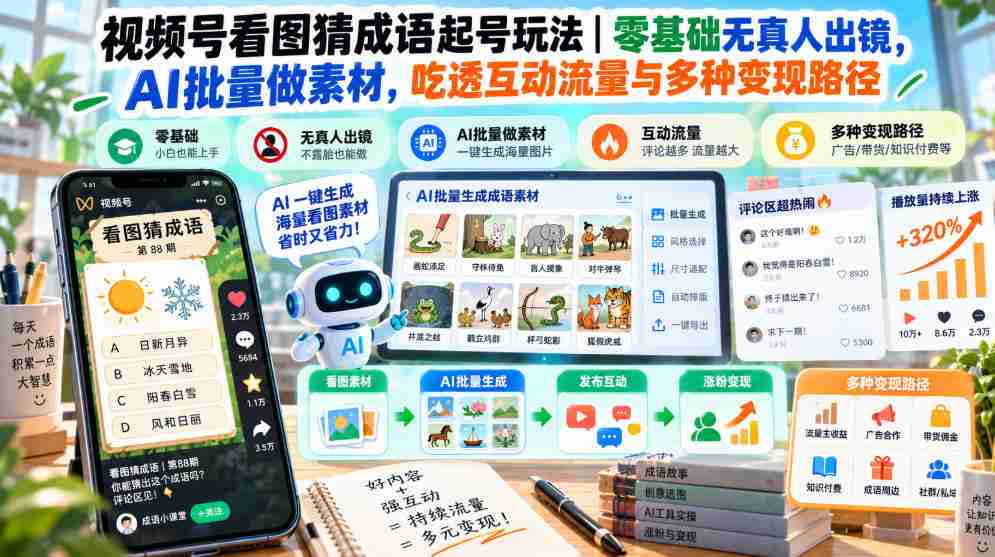 图说成语挑战来袭：零门槛视频号运营，AI赋能轻松制胜，解锁互动流量新玩法