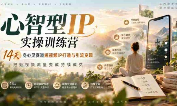 14天身心提升短视频IP塑造之旅：心智IP实操营，短视频流量变现攻略