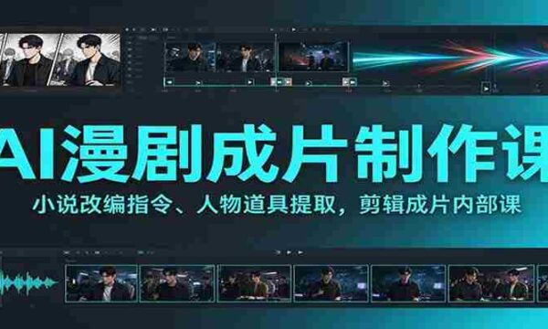 AI漫剧成片制作课：小说改编指令、人物道具提取，剪辑成片全流程