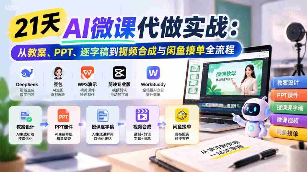 21天AI微课制作全攻略：涵盖教案、PPT、脚本及视频剪辑，轻松掌握闲鱼接单技巧