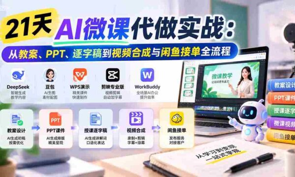 21天AI微课制作全攻略：涵盖教案、PPT、脚本及视频剪辑，轻松掌握闲鱼接单技巧