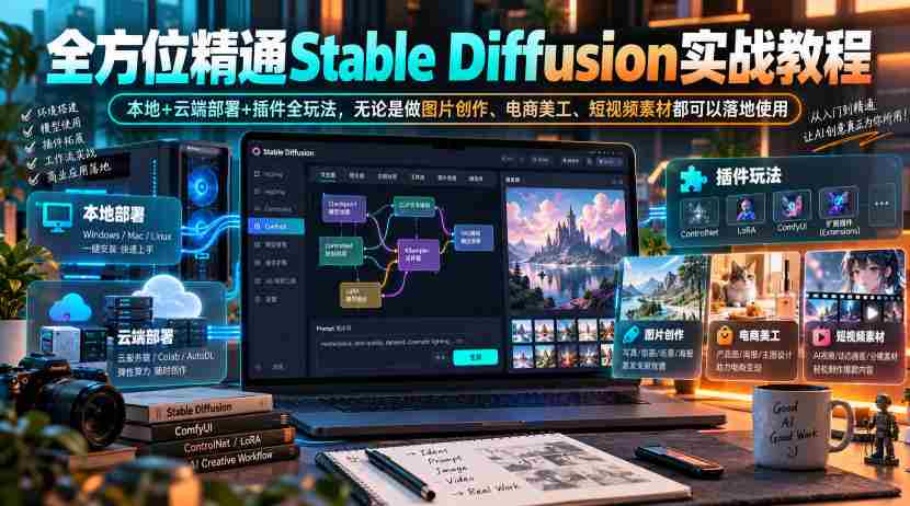深度解析Stable Diffusion全攻略：本地与云端部署，插件技巧一网打尽，图片创作到短视频制作，实用技能全掌握