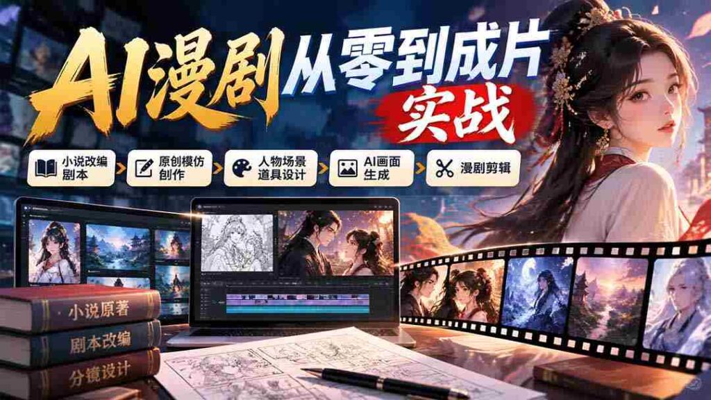 从零开始打造AI动漫：小说改编剧本、原创风格创作、角色场景道具构思、AI图像制作及动漫剪辑实战攻略