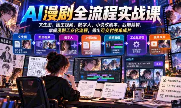 解锁AI漫剧制作全攻略：从文字到视频，数字人打造，剧本改编，后期剪辑，精通漫剧工业链，轻松接单出品