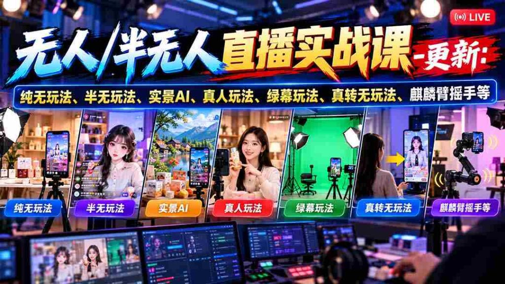 10月20日全新直播课程：揭秘无人直播、半无人直播多元技巧，涵盖实景AI、真人互动、绿幕特效、真转无多种玩法，更有麒麟臂摇手绝技分享！