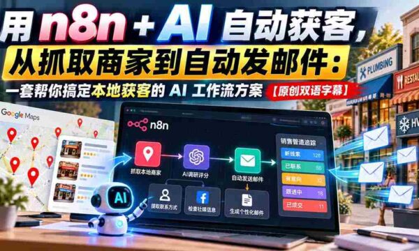 【无水印】用n8n + AI自动获客，从抓取商家到自动发邮件：一套帮你搞定本地获客的AI工作流方案【原创双语字幕】