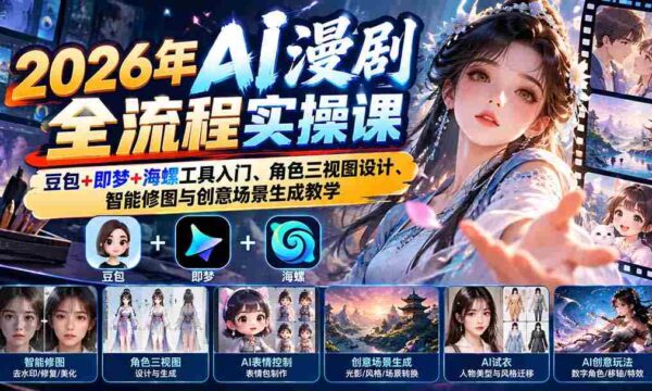 2026年度AI动画制作全方位实战教程：深度解析豆包、即梦、海螺工具，掌握角色三维设计、智能图像处理及创意场景构建技巧