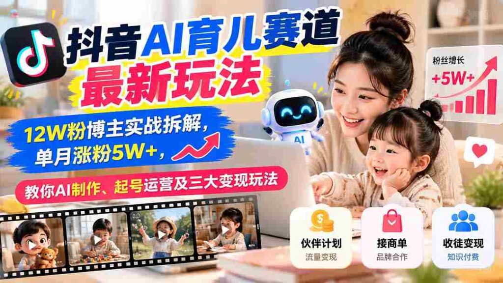 揭秘抖音AI育儿领域新趋势：粉丝突破12万达人亲授经验，月增粉丝超五万，掌握AI内容制作、账号运营与三大盈利技巧