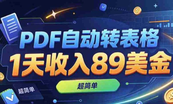 轻松实现PDF变表格，日赚89美元，操作简便，零基础入门