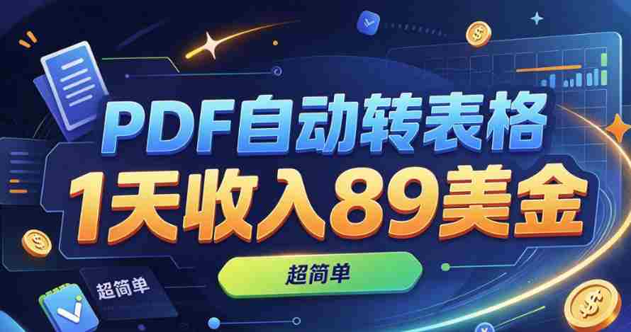 轻松实现PDF变表格，日赚89美元，操作简便，零基础入门