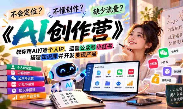 迷失方向？缺乏灵感？流量难觅？《AI创作营》助你学会AI技术，塑造个人品牌，玩转公众号小红书，构建知识体系，实现产品盈利