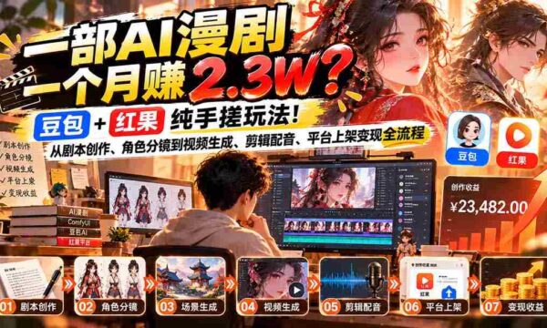AI动漫制作月入过万？豆包与红果手作攻略：剧本、分镜、视频、配音、上架一应俱全