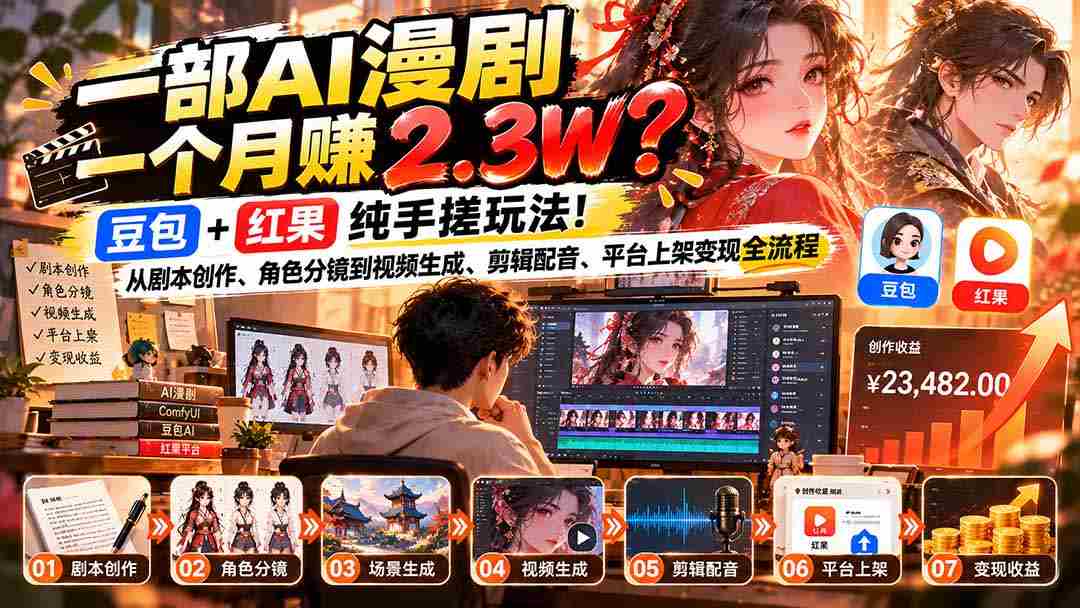 AI动漫制作月入过万？豆包与红果手作攻略：剧本、分镜、视频、配音、上架一应俱全