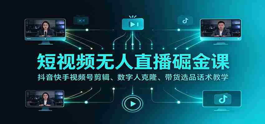 揭秘短视频无人直播赚钱秘籍：抖音快手视频号剪辑技巧、数字人克隆技术、带货选品话术全方位教学