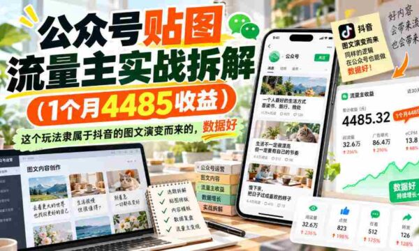 抖音图文流量变现揭秘：仅需1月便斩获4485元，此法源自抖音图文玩法，数据表现亮眼