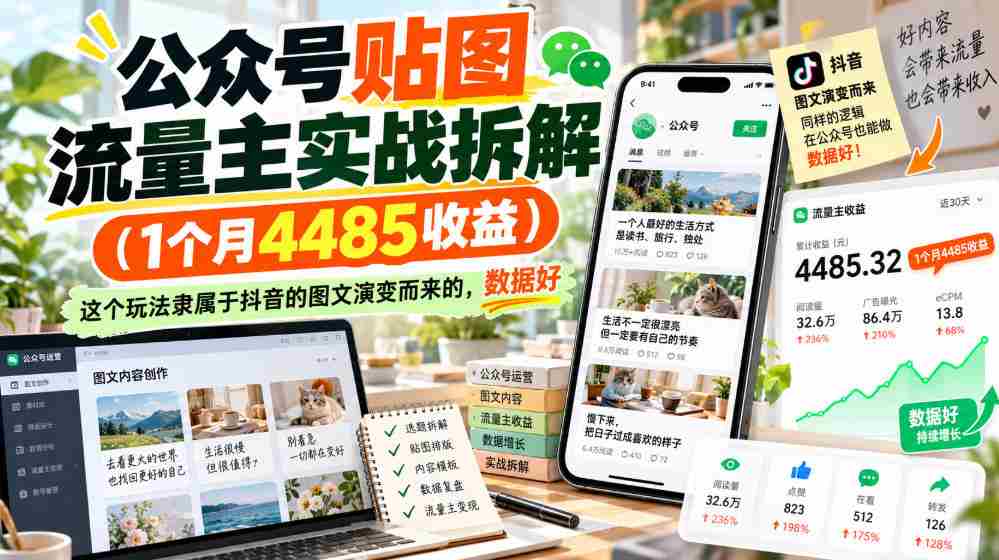 抖音图文流量变现揭秘：仅需1月便斩获4485元，此法源自抖音图文玩法，数据表现亮眼