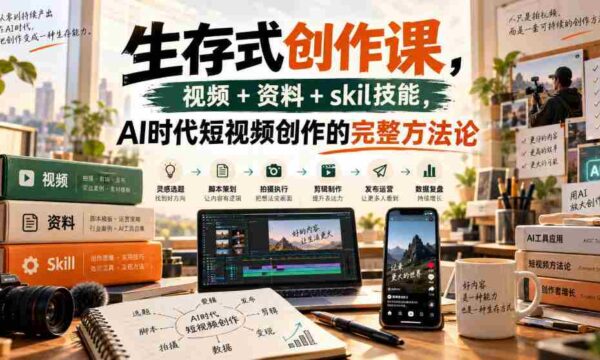 生存式创作课，视频+资料+skil技能，ai时代短视频创作的完整方法论
