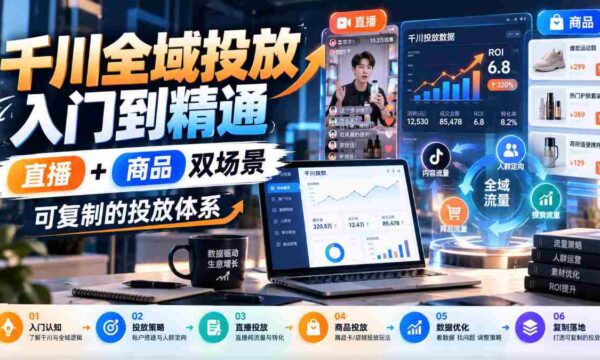 千川全域投放入门到精通，直播+商品双场景，可复制的投放体系